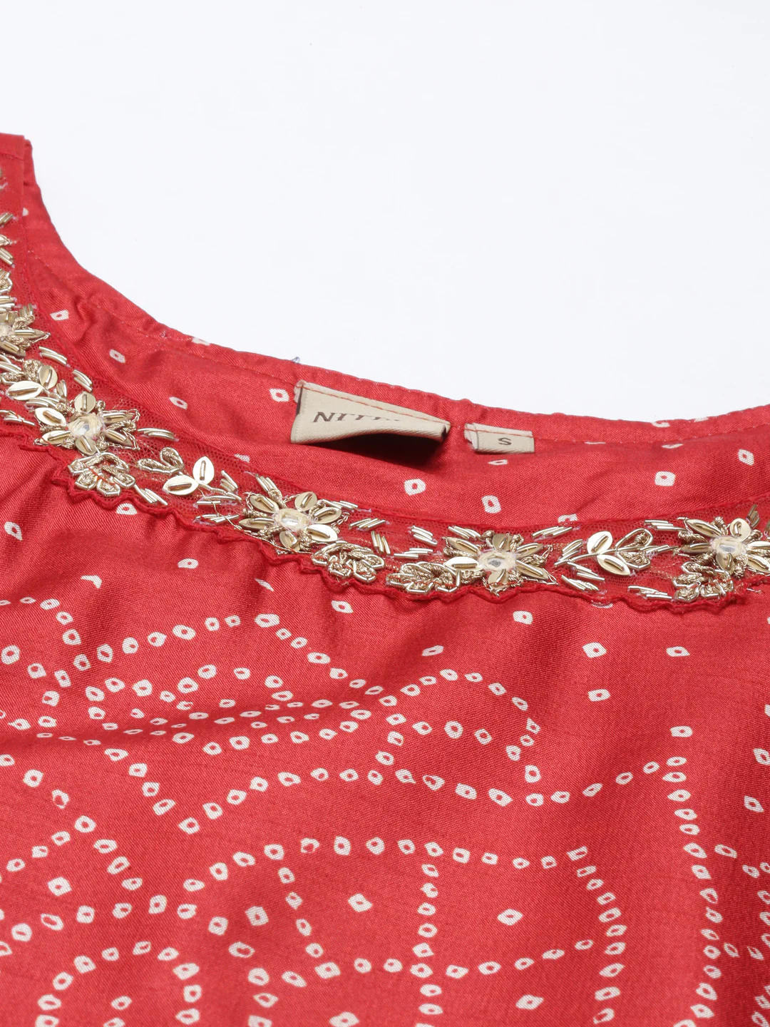 Neerus Red Color Silk Fabric Kurta - Image 2