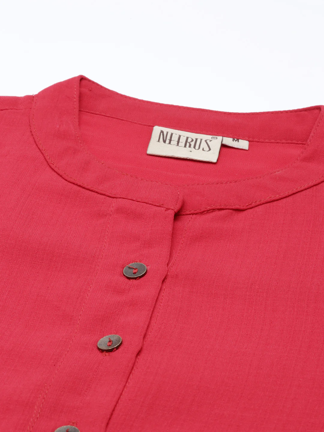 Neerus Red Color Slub Rayon Fabric Kurta - Image 8