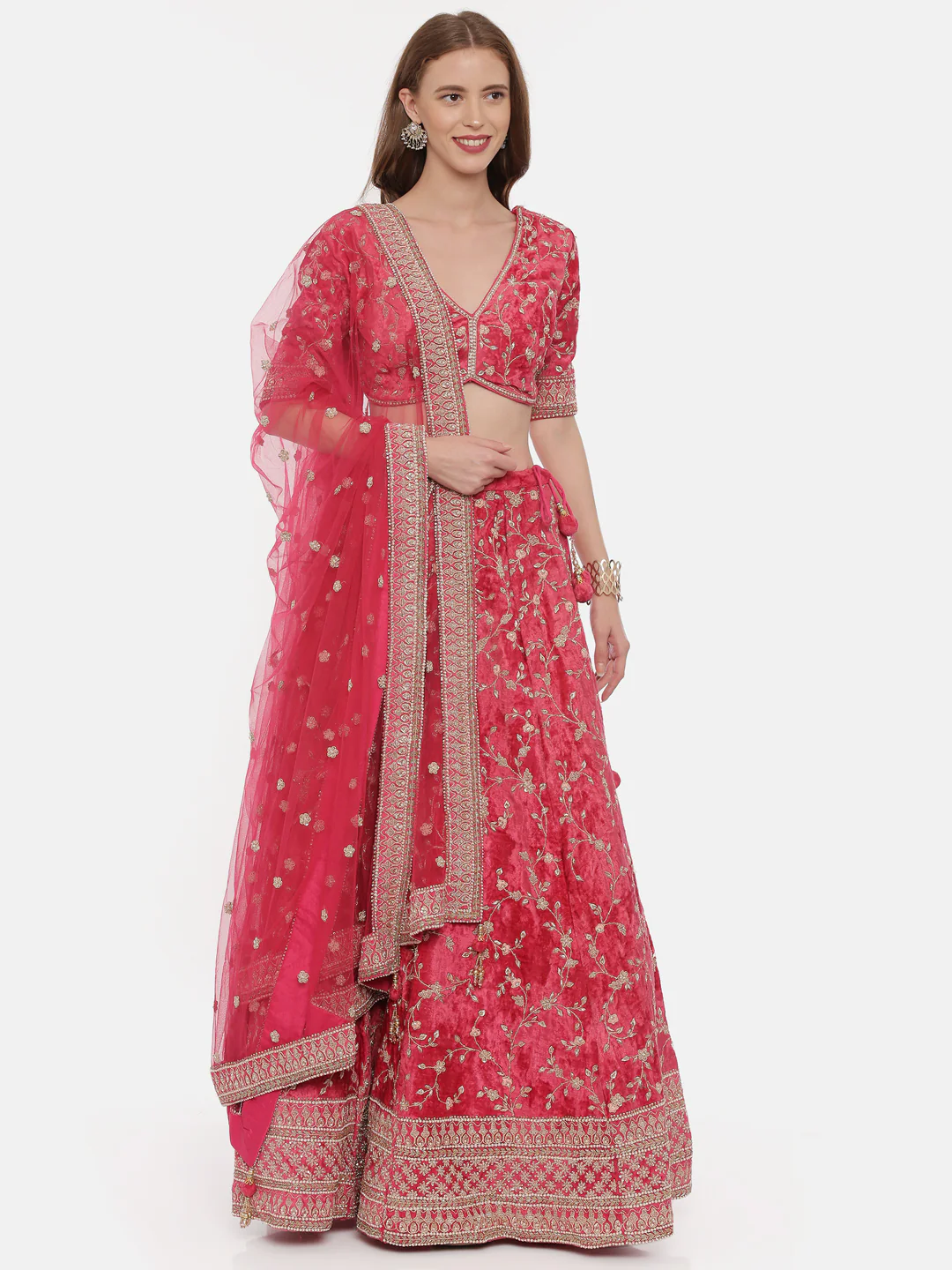 Neerus Red Color Velvett Fabric Ghagra Set