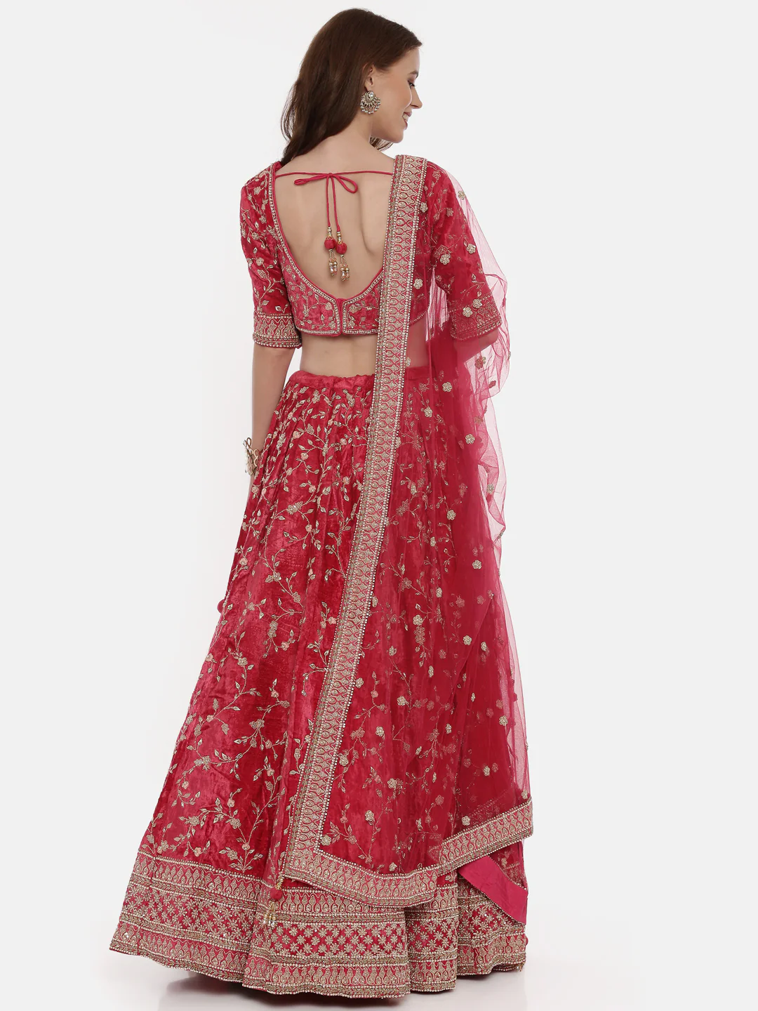 Neerus Red Color Velvett Fabric Ghagra Set - Image 4