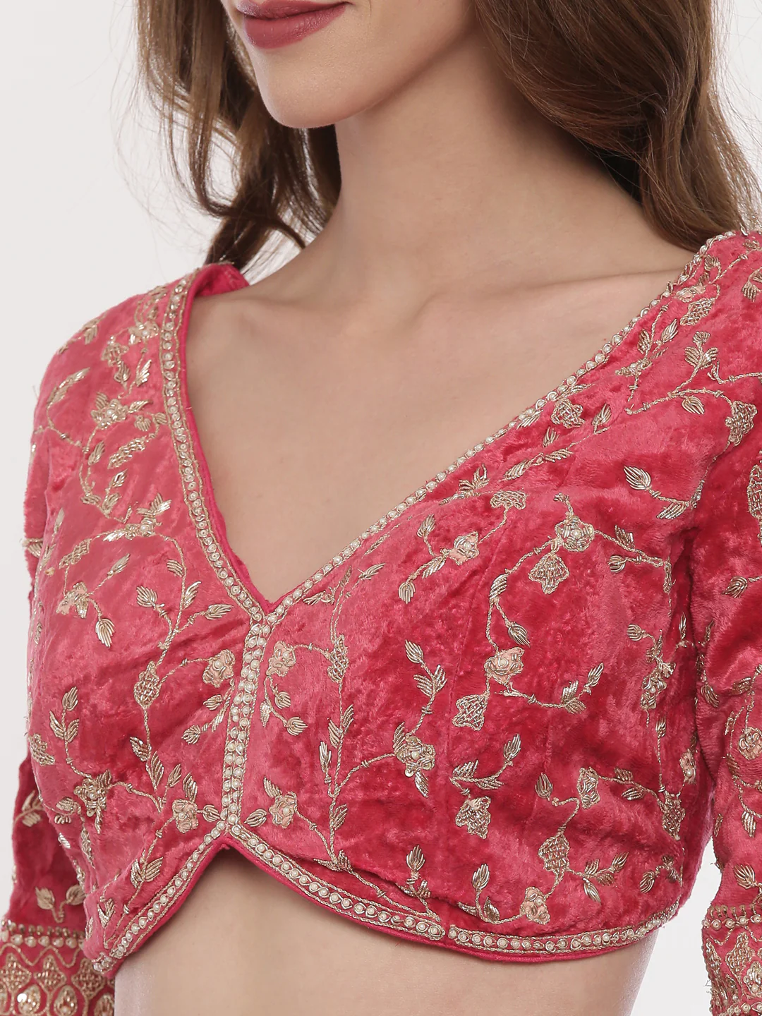 Neerus Red Color Velvett Fabric Ghagra Set - Image 5