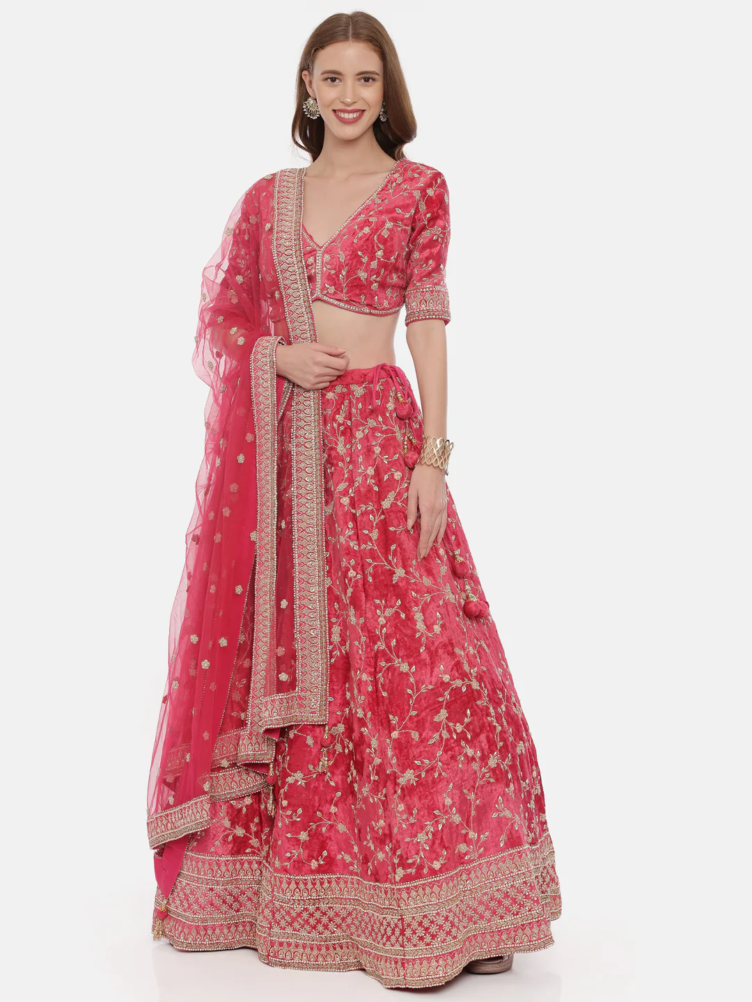 Neerus Red Color Velvett Fabric Ghagra Set - Image 6