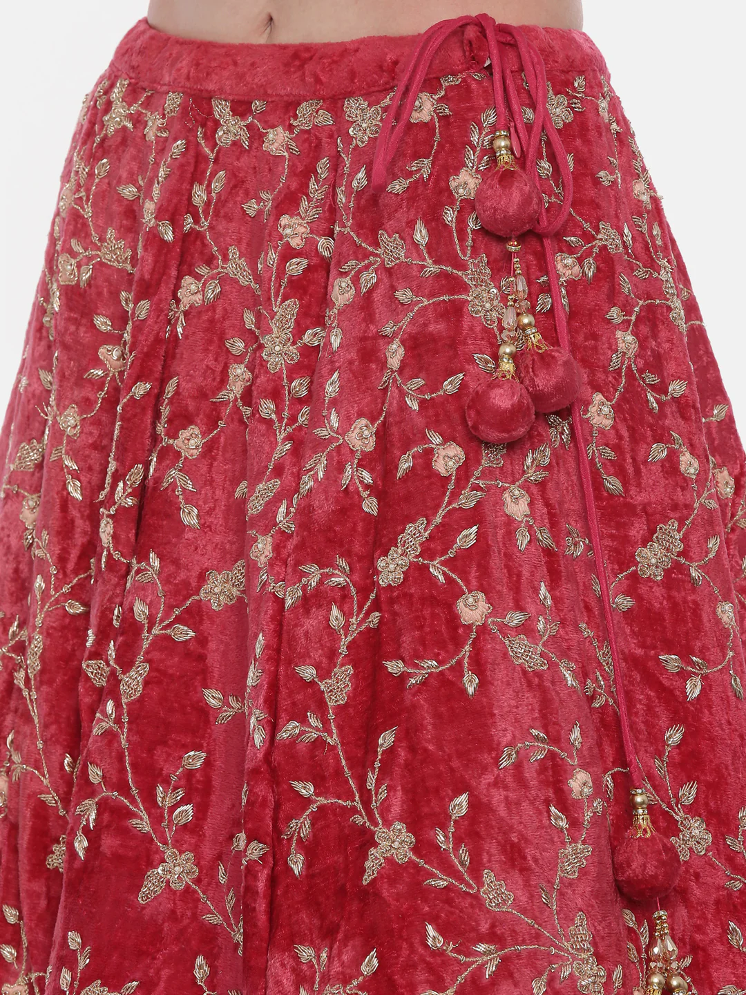 Neerus Red Color Velvett Fabric Ghagra Set - Image 7