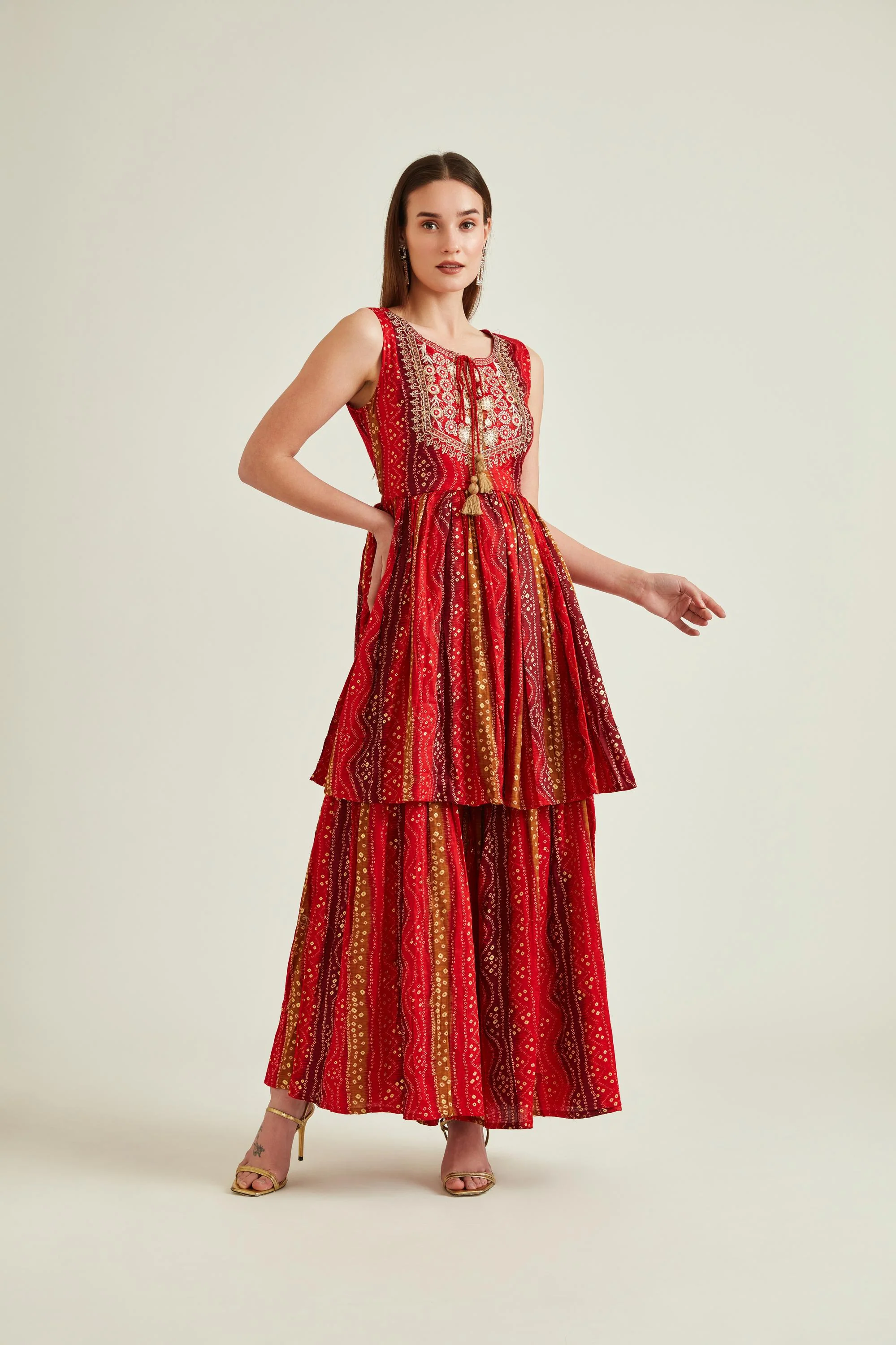 Neerus Red Colour Cotton Fabric Suit