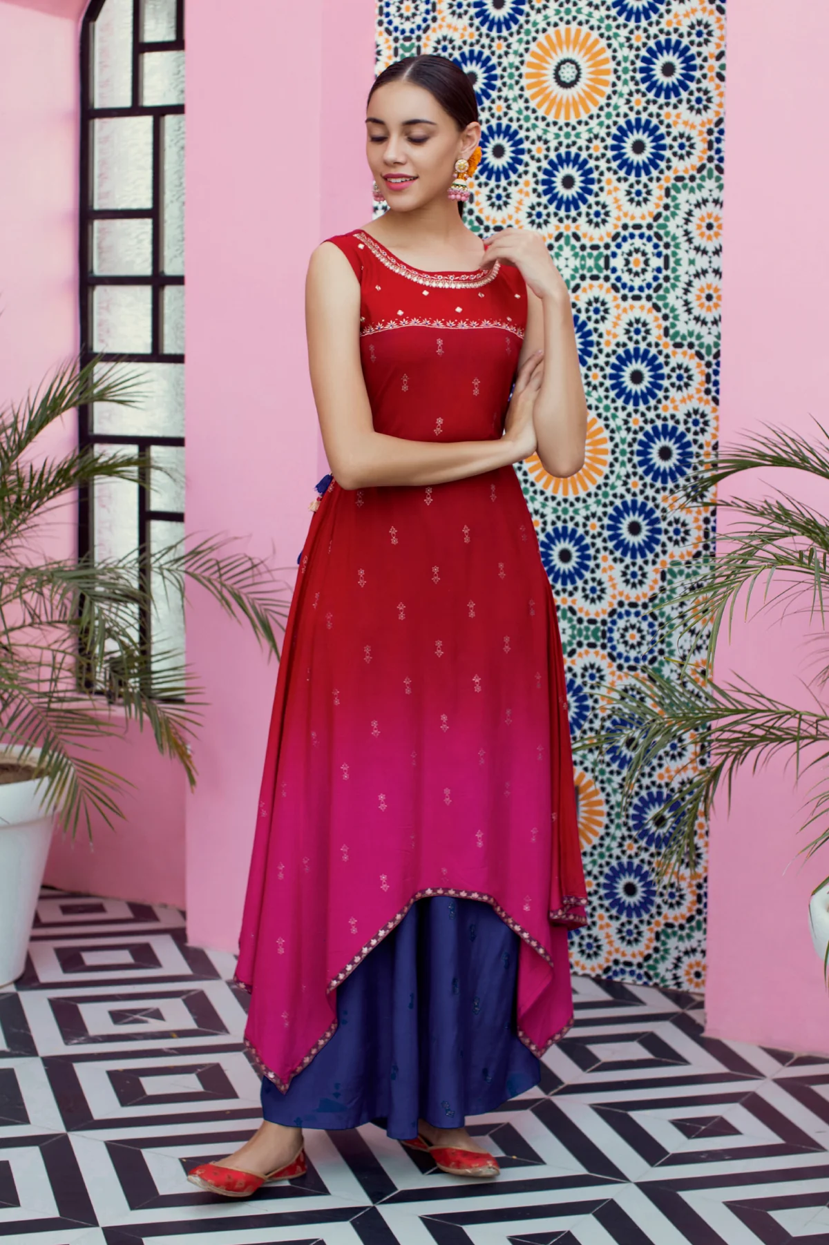 Neerus Red Colour Rayon Fabric Tunic "52"
