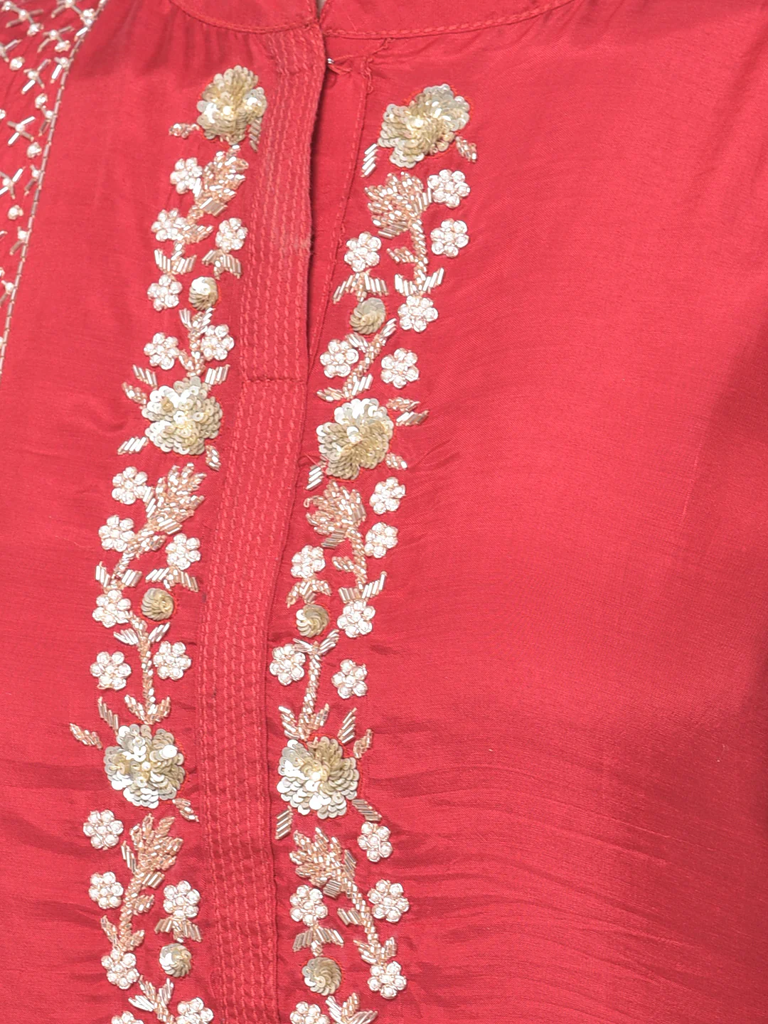 Neerus Red Embellished Kurta With Pant & Dupatta - Image 4