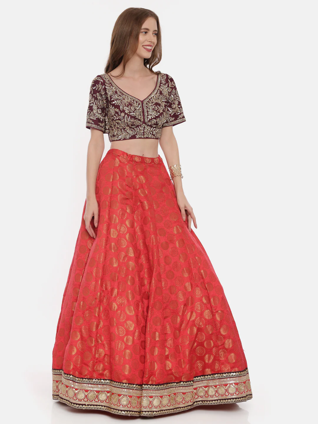 Neerus Red Embellished Lehenga Set - Image 3