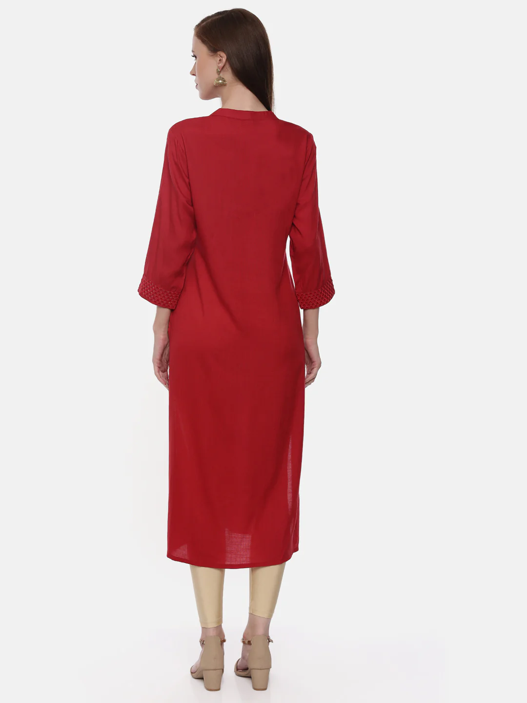Neerus Red Embellished Straight Kurta - Image 5