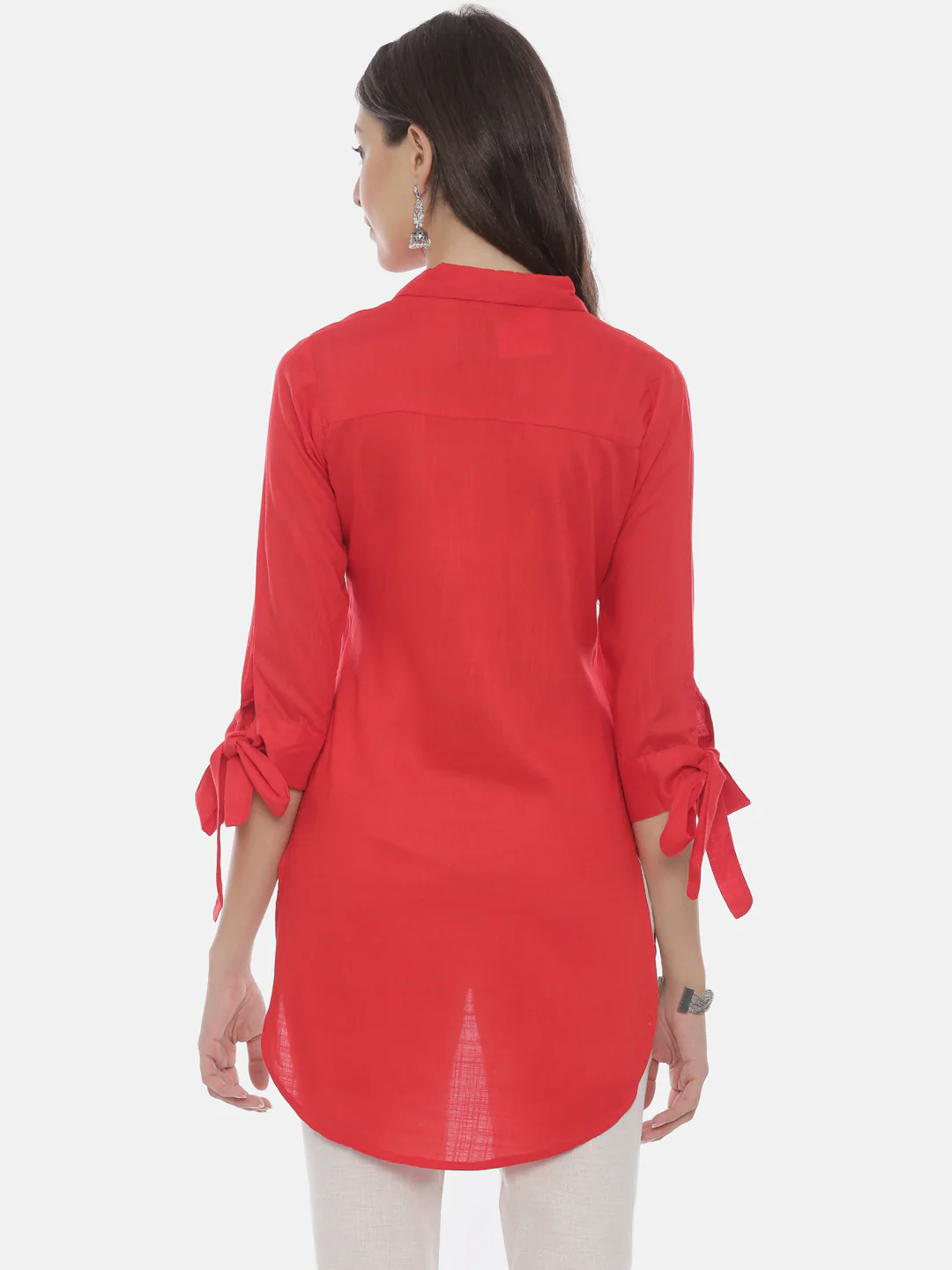 Neerus Red Embroidered High Low Kurti - Image 5