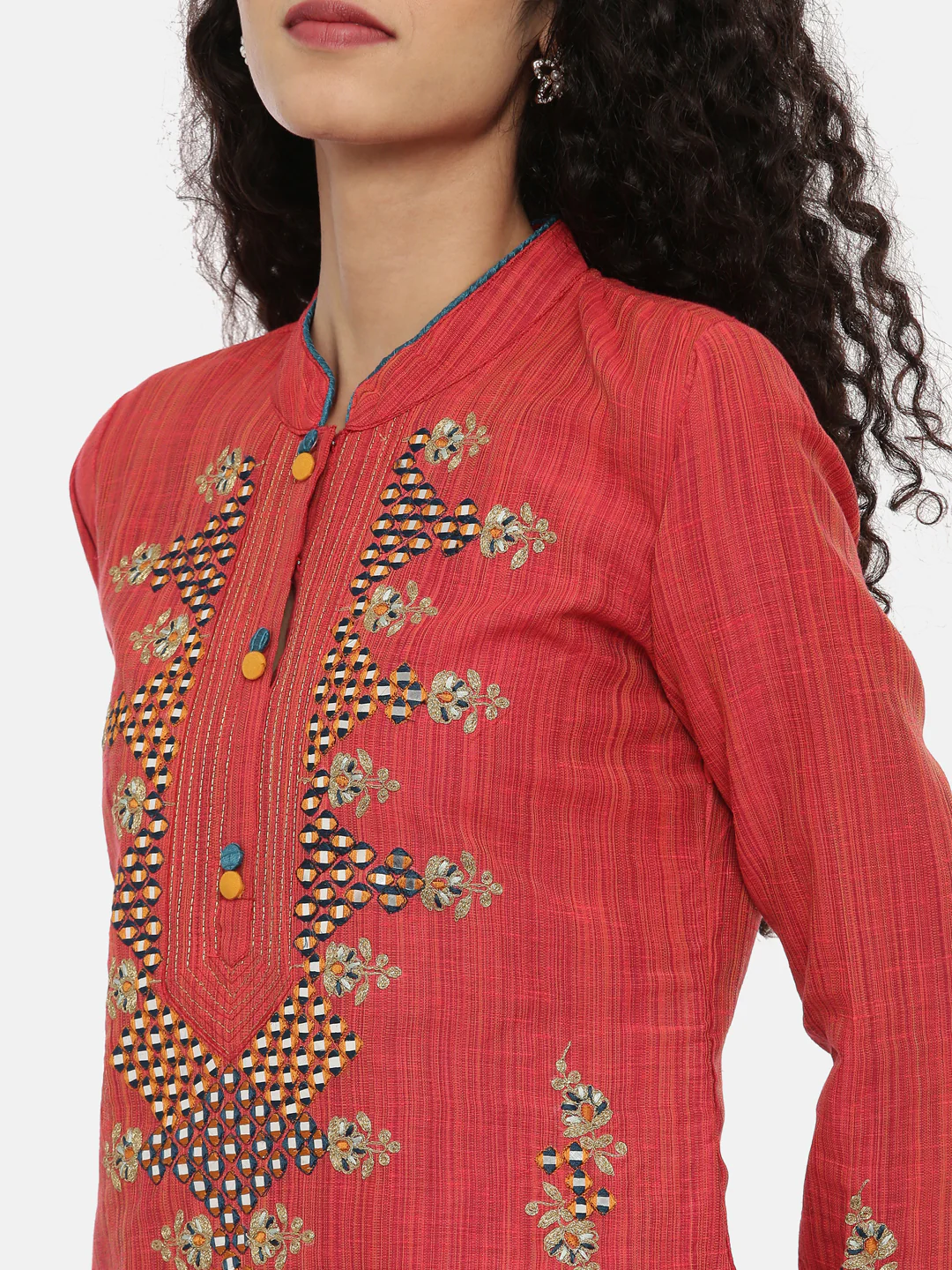 Neerus Red Embroidered Kurta With Pant & Dupatta - Image 5