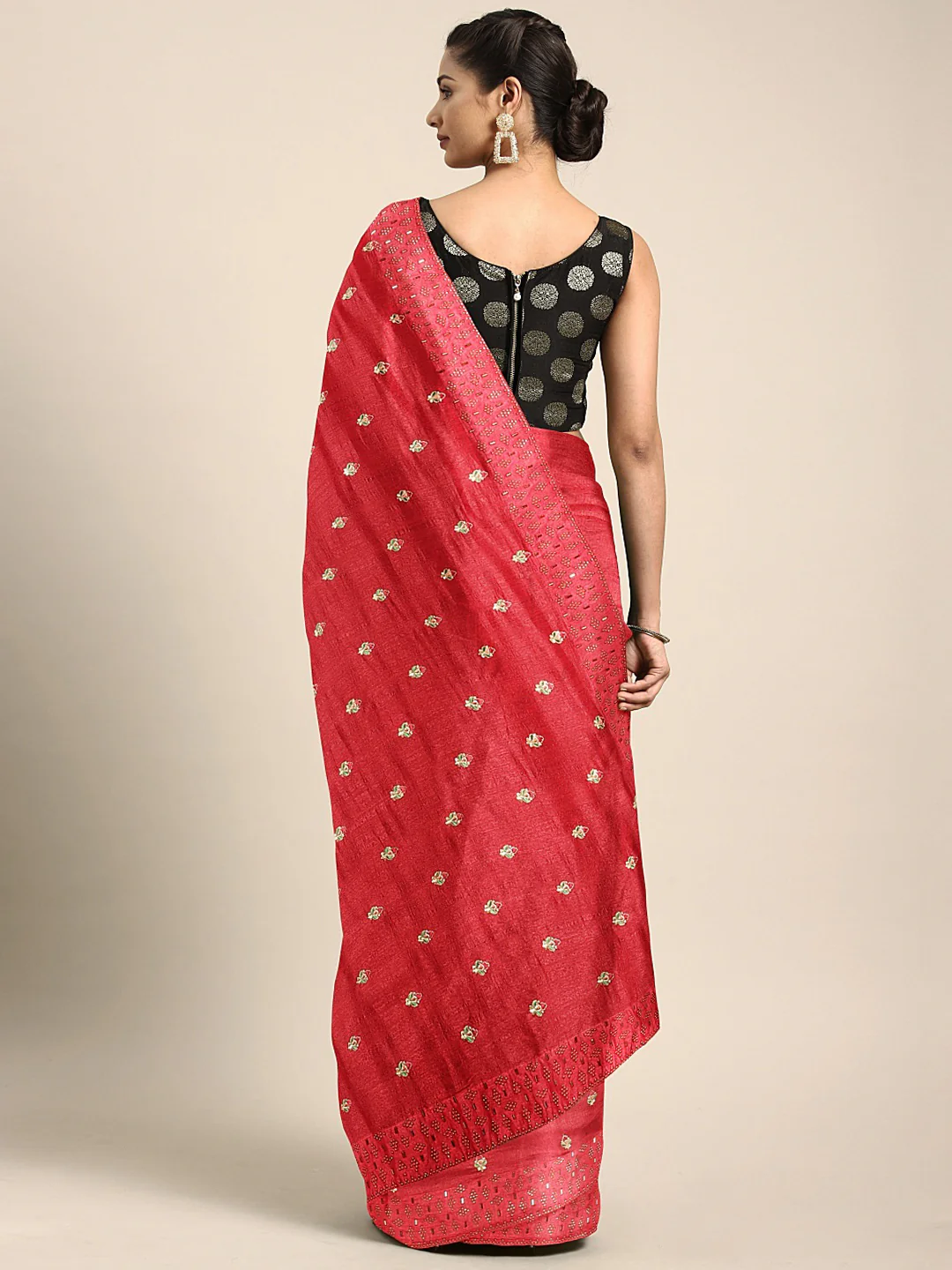 Neerus Red Embroidered Saree With Blouse - Image 2