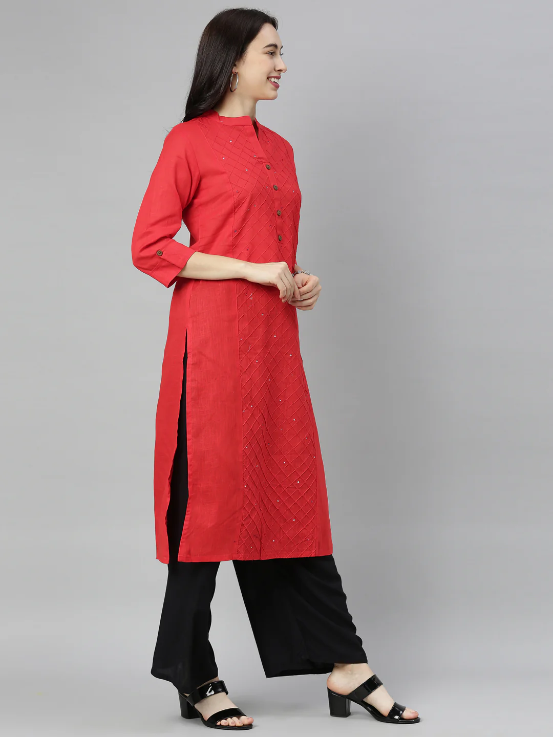 Neerus Red Embroidered Straight Kurta - Image 3