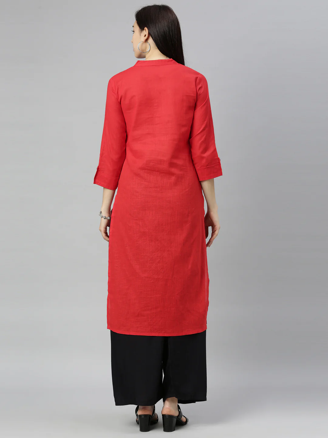 Neerus Red Embroidered Straight Kurta - Image 4