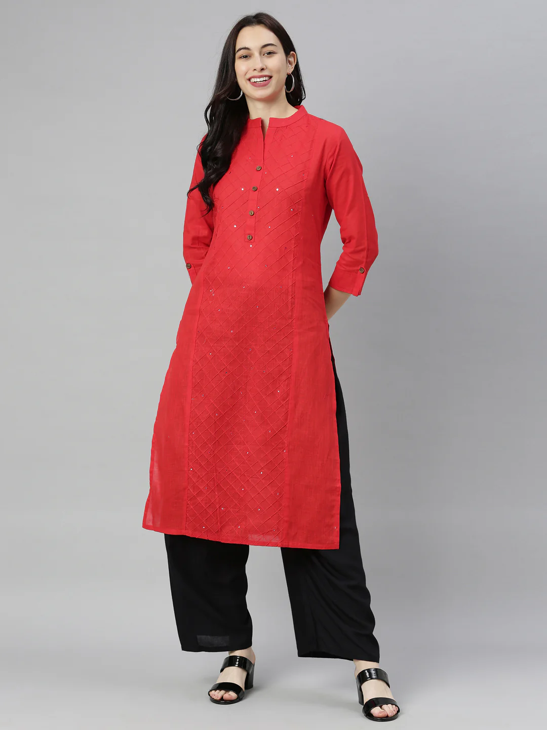Neerus Red Embroidered Straight Kurta - Image 5