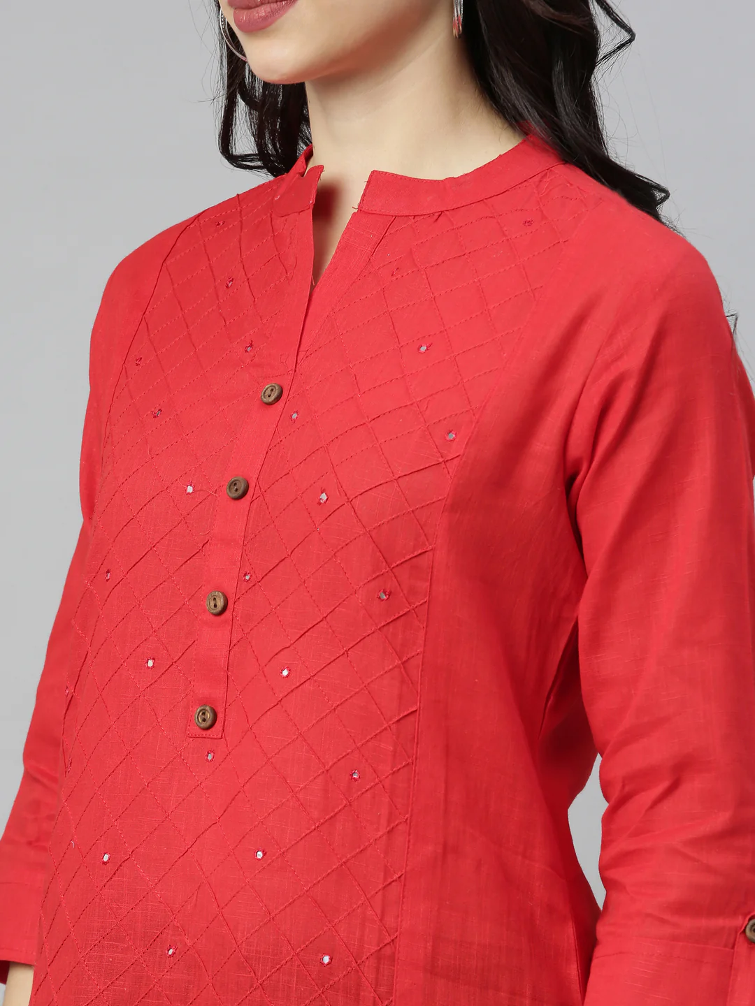 Neerus Red Embroidered Straight Kurta - Image 6