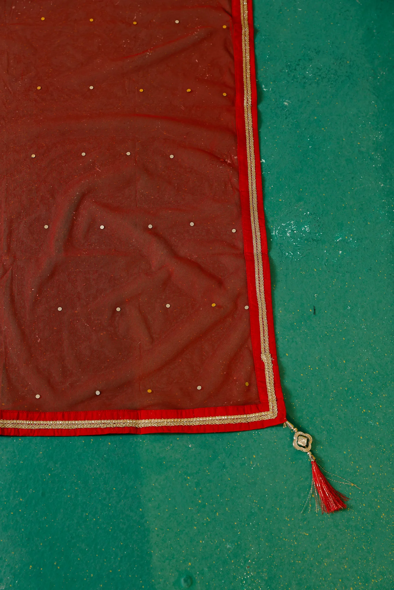 Neerus Red Embroidery work Chinon Fabric Ghagra Set - Image 16