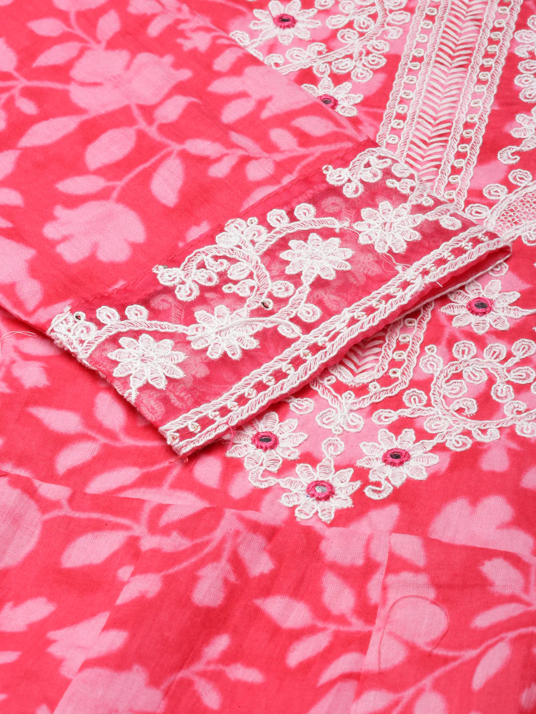 Neerus Red Panelled Straight Printed Kurta and Trousers With Dupatta - Image 4