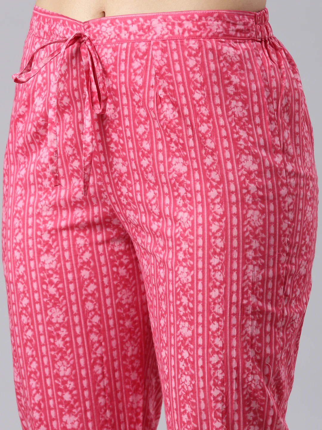 Neerus Red Panelled Straight Printed Kurta and Trousers With Dupatta - Image 6