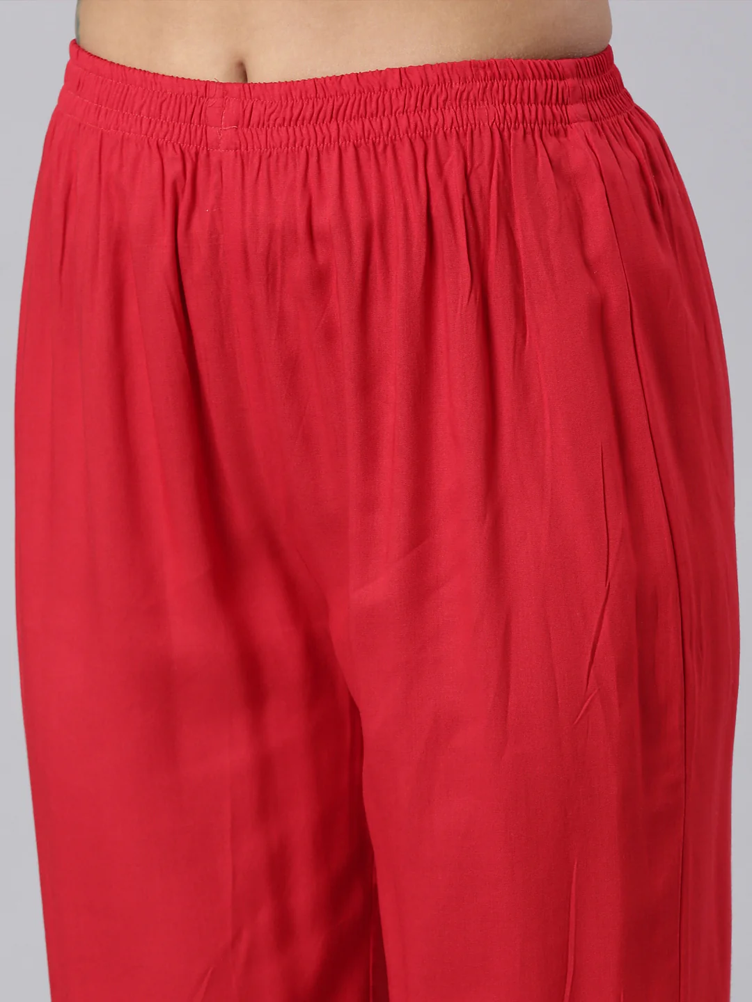 Neerus Red Panelled Straight Yoke Design Kurta And Trousers With Dupatta - Image 7