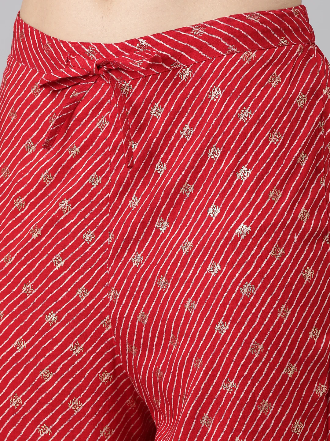 Neerus Red Pleated Straight Embroidered Kurta And Trousers With Dupatta - Image 6