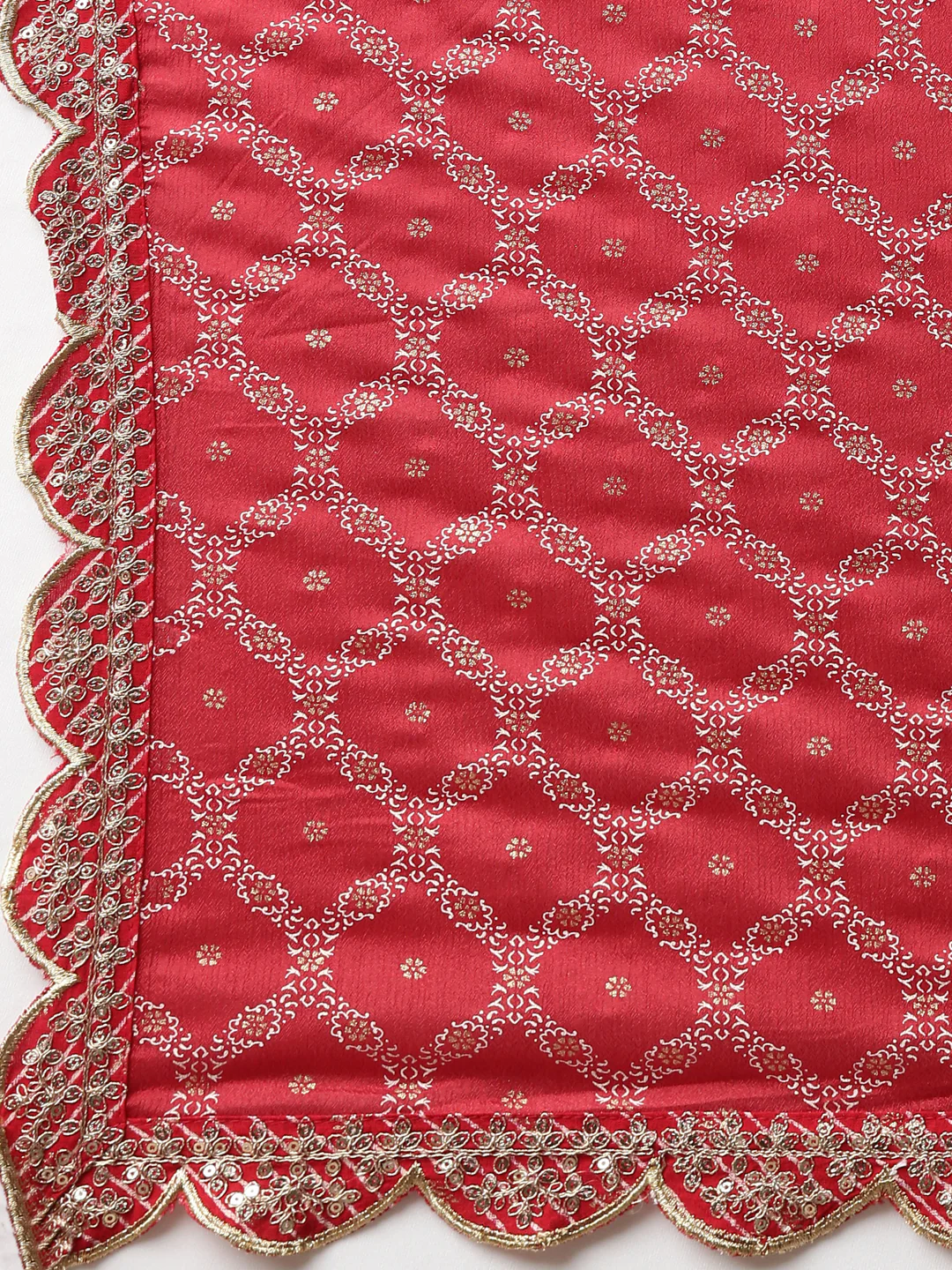 Neerus Red Pleated Straight Embroidered Kurta And Trousers With Dupatta - Image 7
