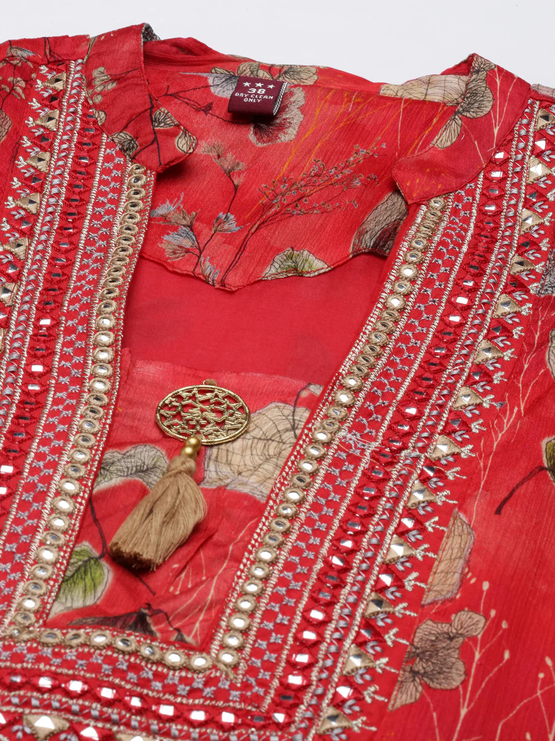 Neerus Red Pleated Straight Printed Kurta And Salwar With Dupatta - Image 4
