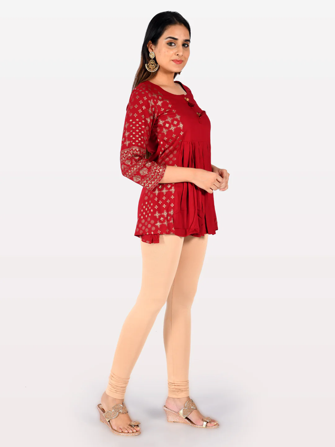 Neerus Red Printed A Line Kurti - Image 2
