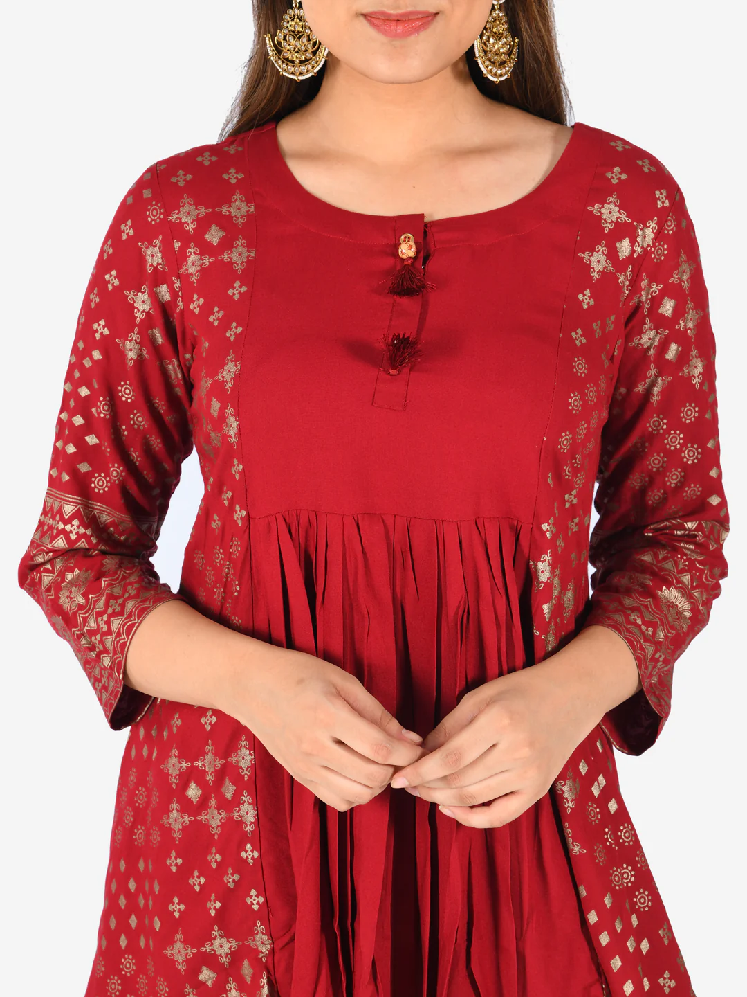 Neerus Red Printed A Line Kurti - Image 4