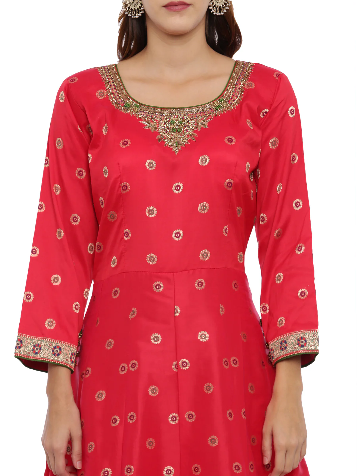 Neerus Red Printed Kurta With Pant & Dupatta - Image 2