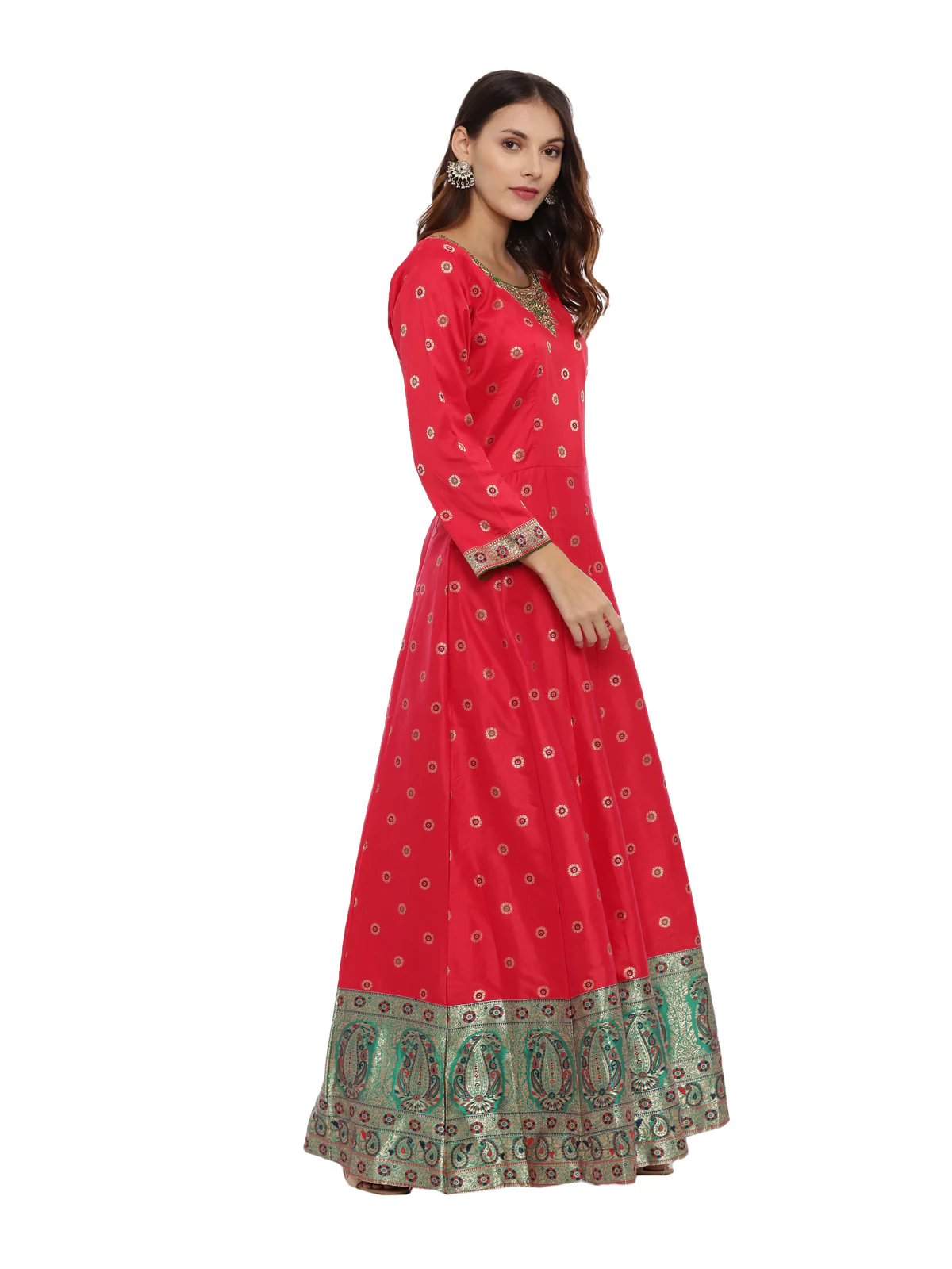 Neerus Red Printed Kurta With Pant & Dupatta - Image 3