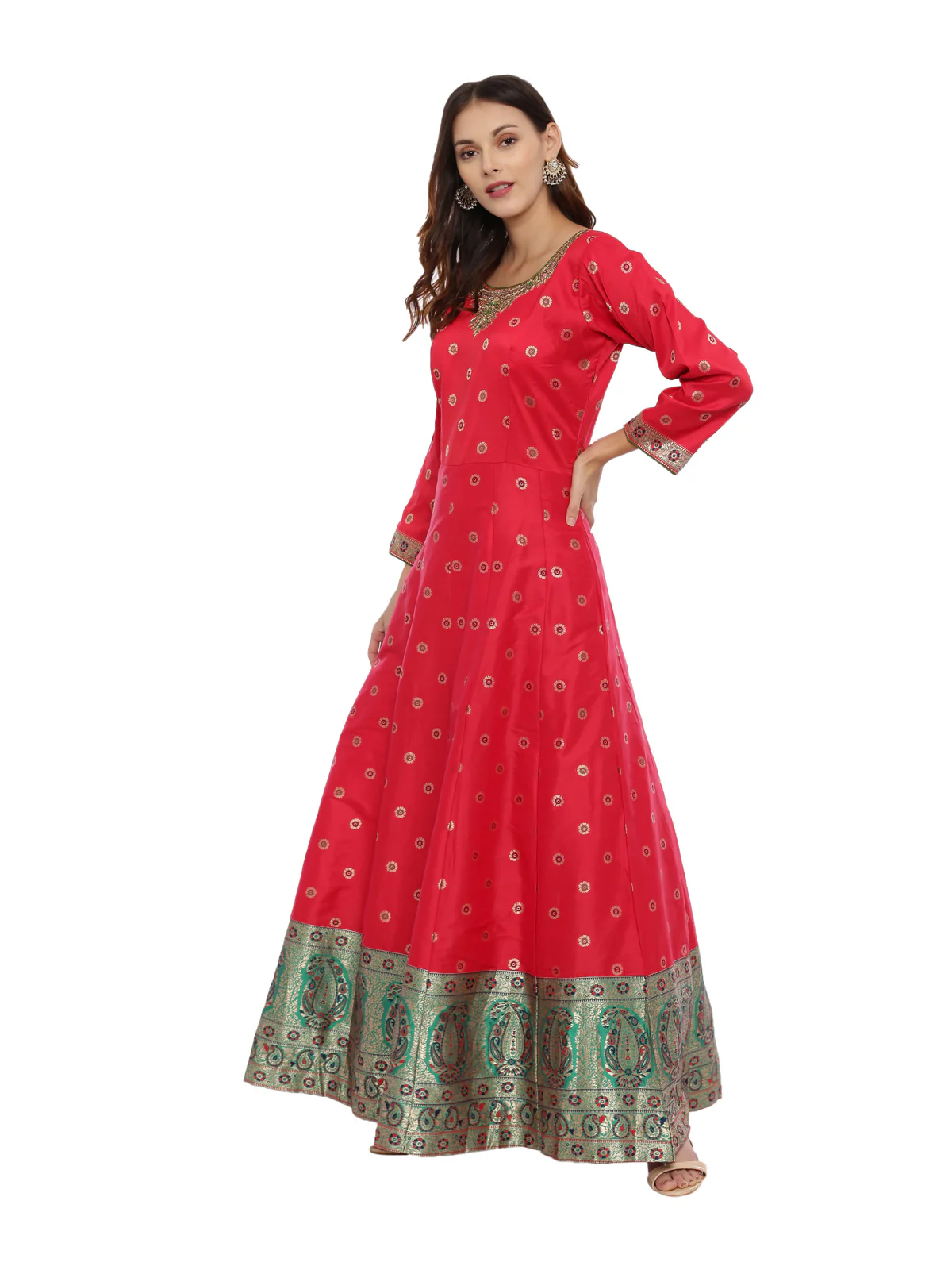 Neerus Red Printed Kurta With Pant & Dupatta - Image 5