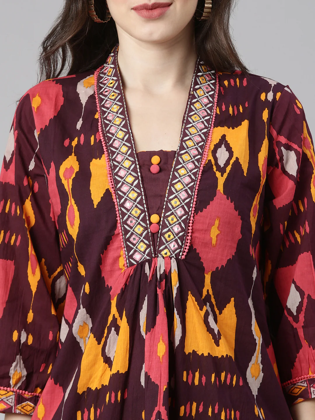 Neerus Red Printed Straight Kurta and Trousers With Dupatta - Image 4