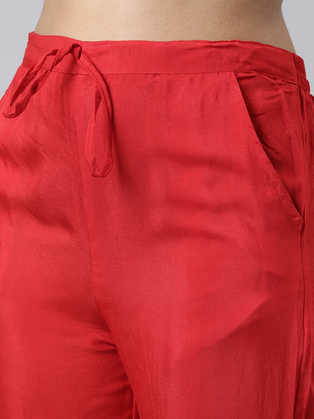 Neerus Red Regular Calf Length Printed Kurta Solid Trousers With Dupatta - Image 5