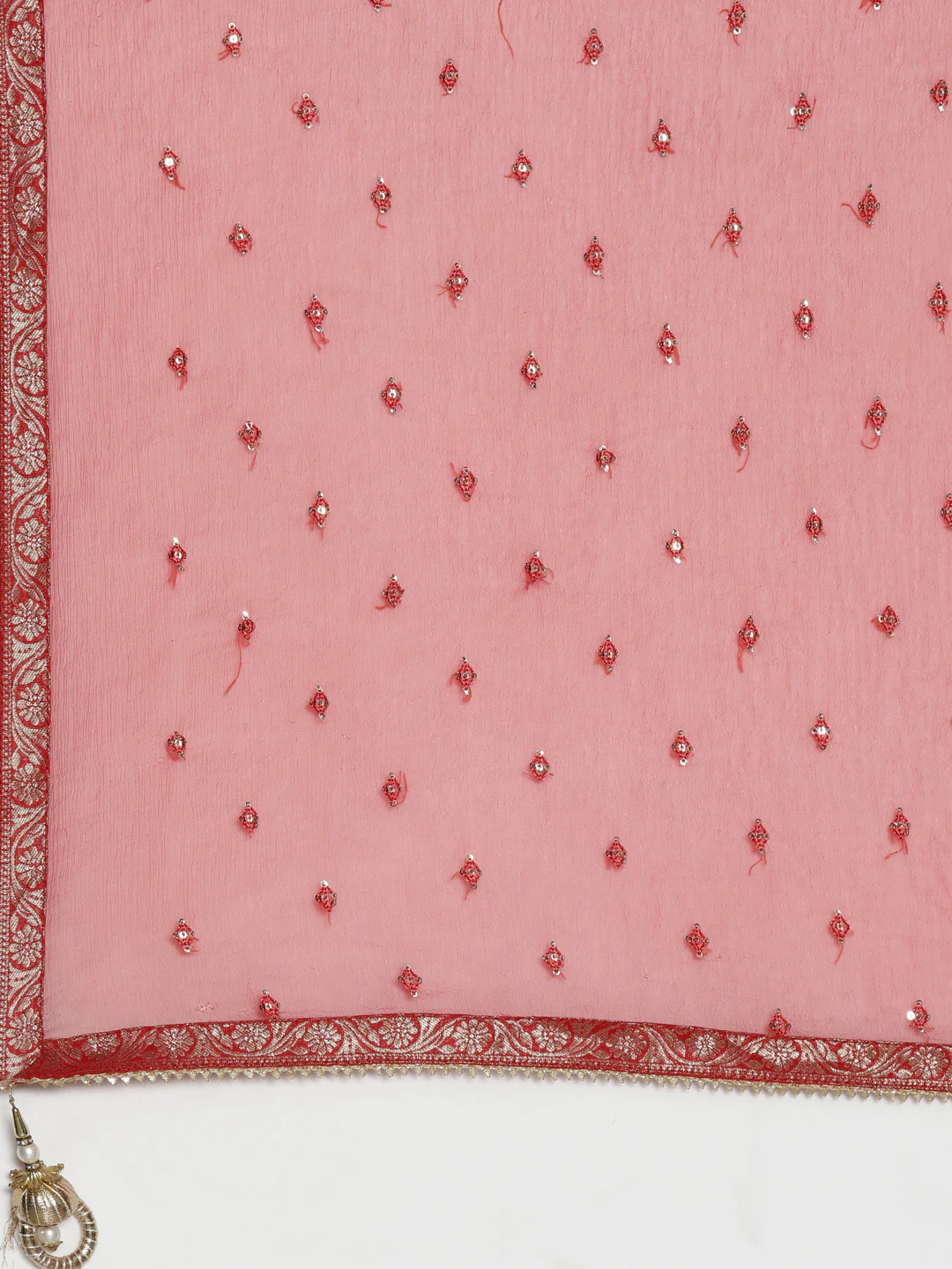 Neerus Red Regular Calf Length Printed Kurta Solid Trousers With Dupatta - Image 6