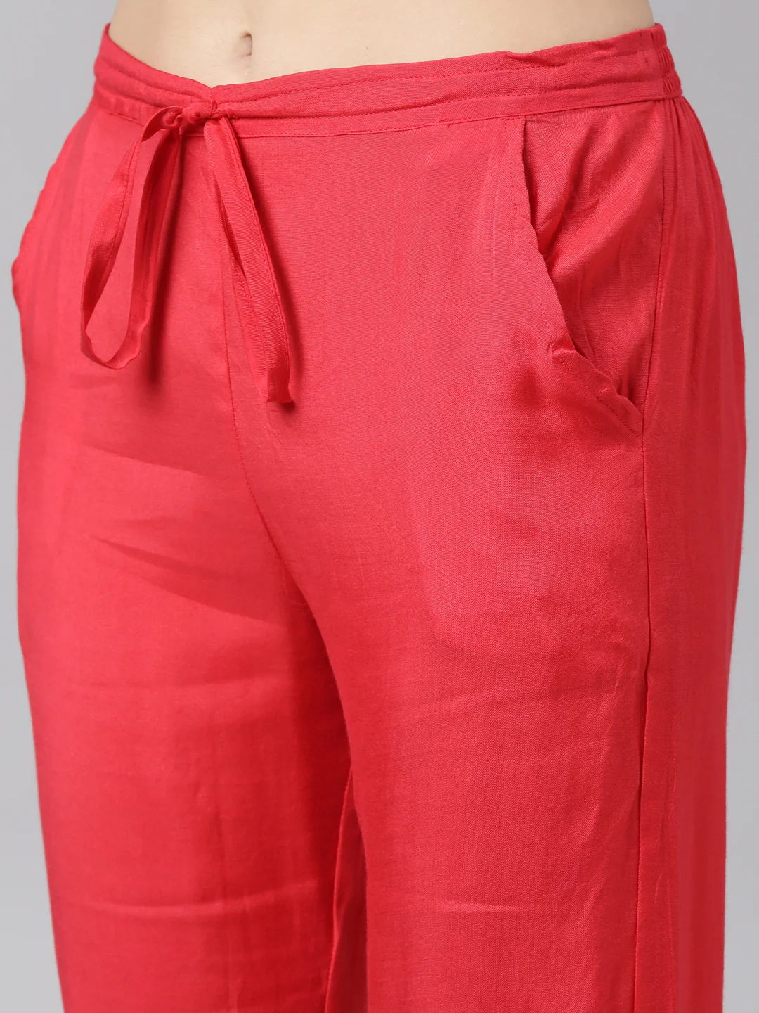 Neerus Red Regular Flared Floral Kurta And Trousers With Dupatta - Image 7