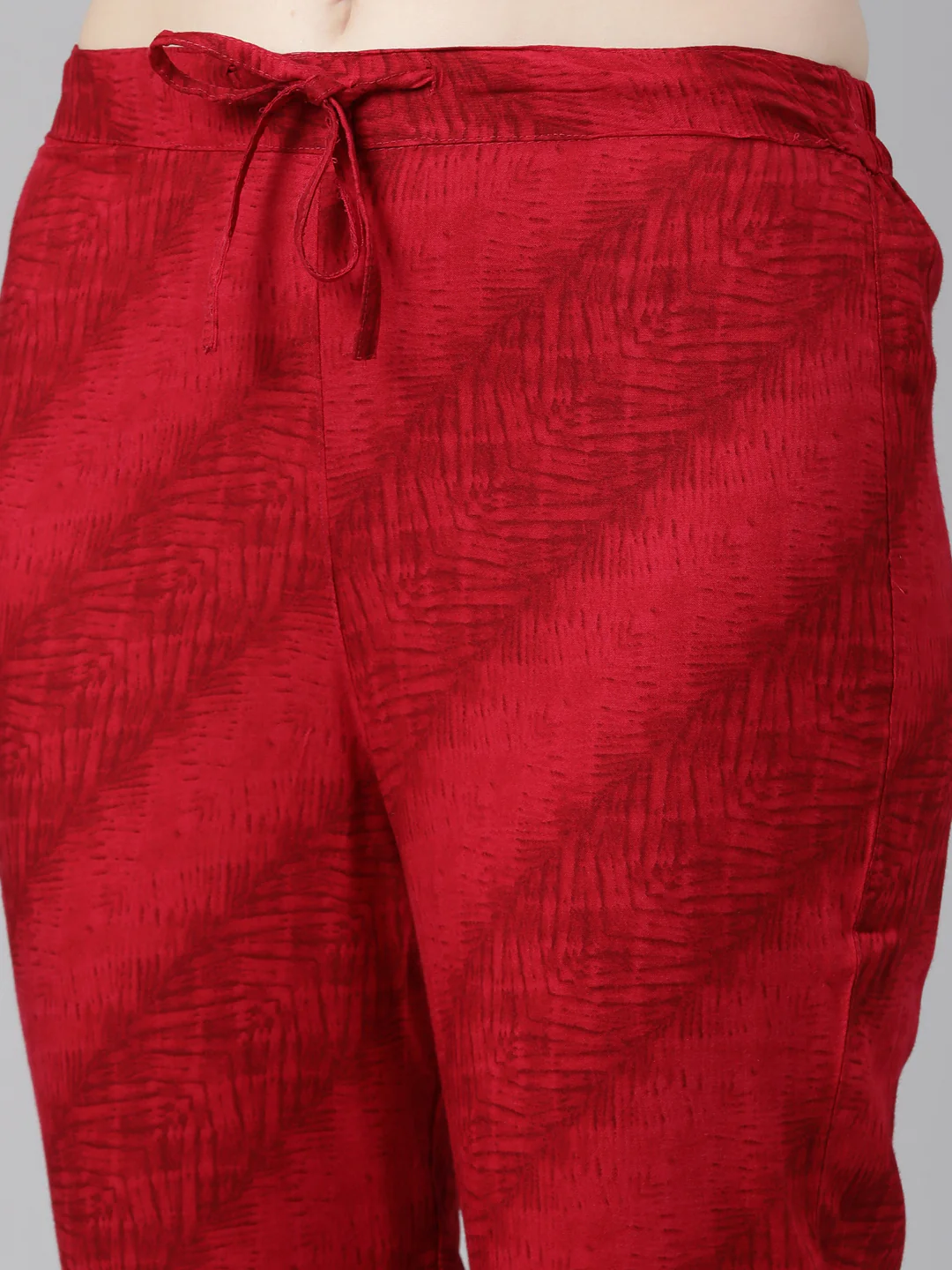 Neerus Red Regular Knee Length Printed Kurta Printed Trousers With Dupatta - Image 6