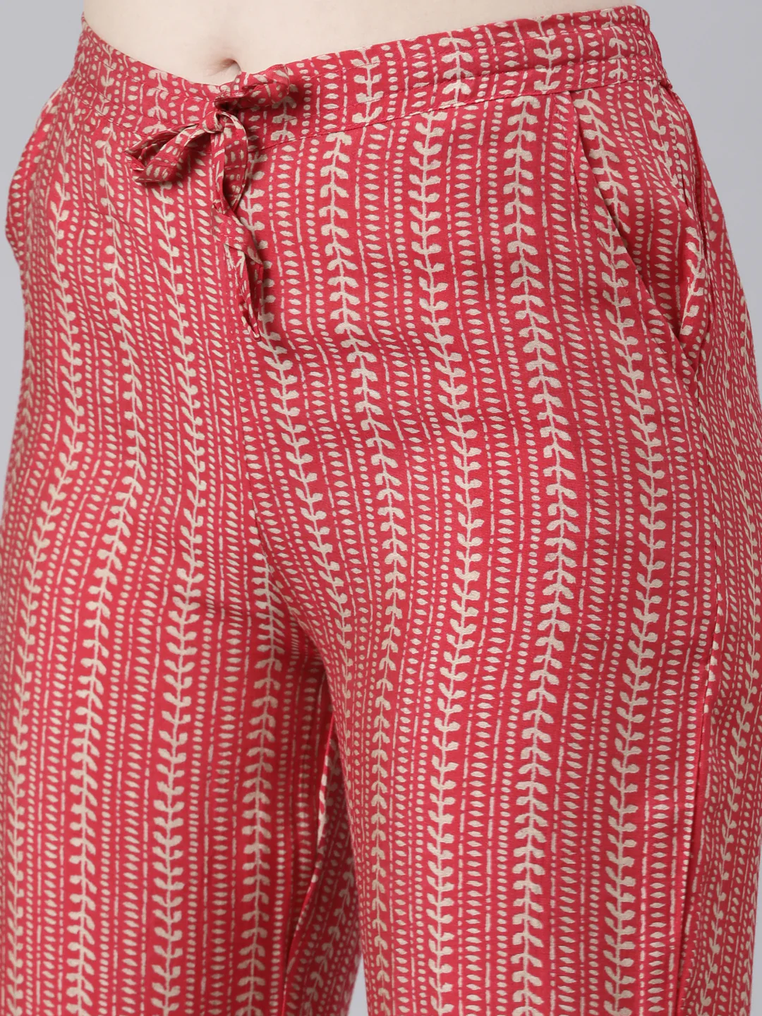Neerus Red Regular Knee Length Printed Kurta Printed Trousers With Dupatta - Image 6