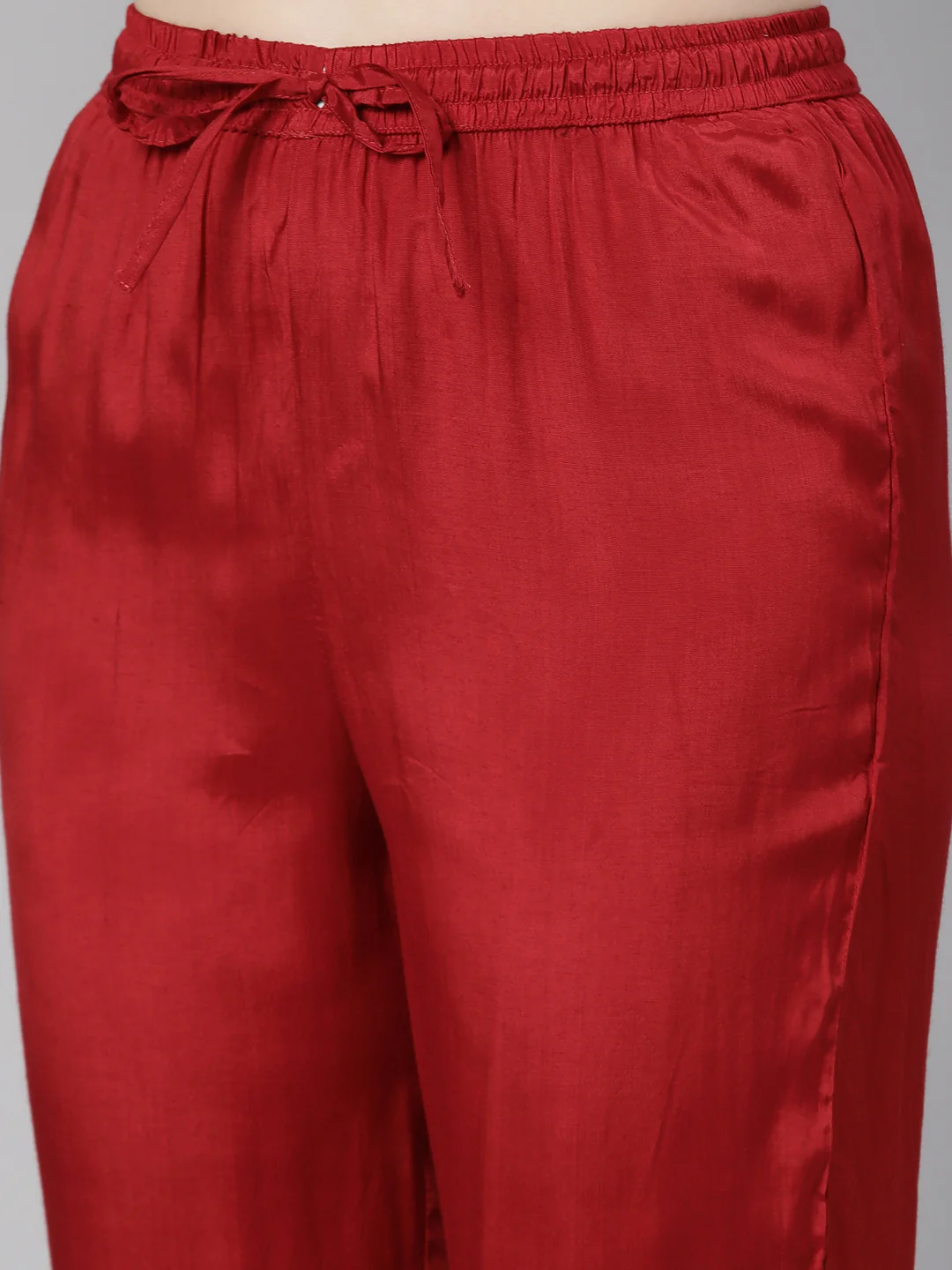 Neerus Red Regular Knee Length Solid Kurta Solid Trousers With Dupatta - Image 6