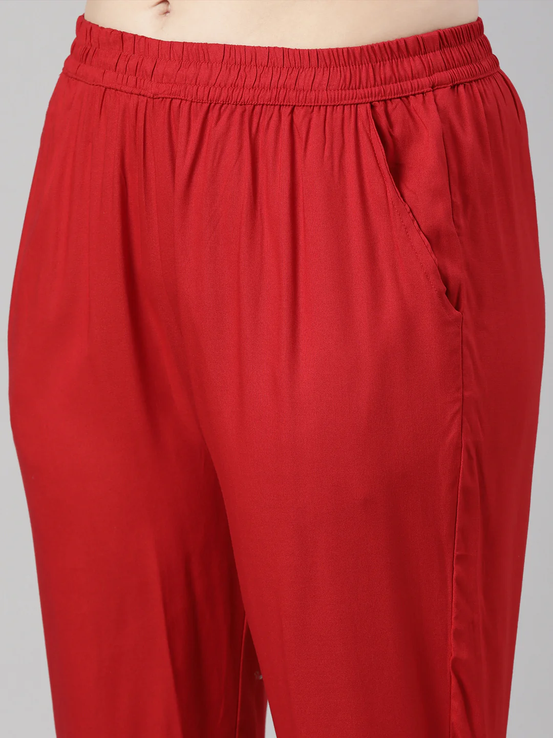 Neerus Red Regular Straight Bandhani Kurta And Trousers With Dupatta - Image 5
