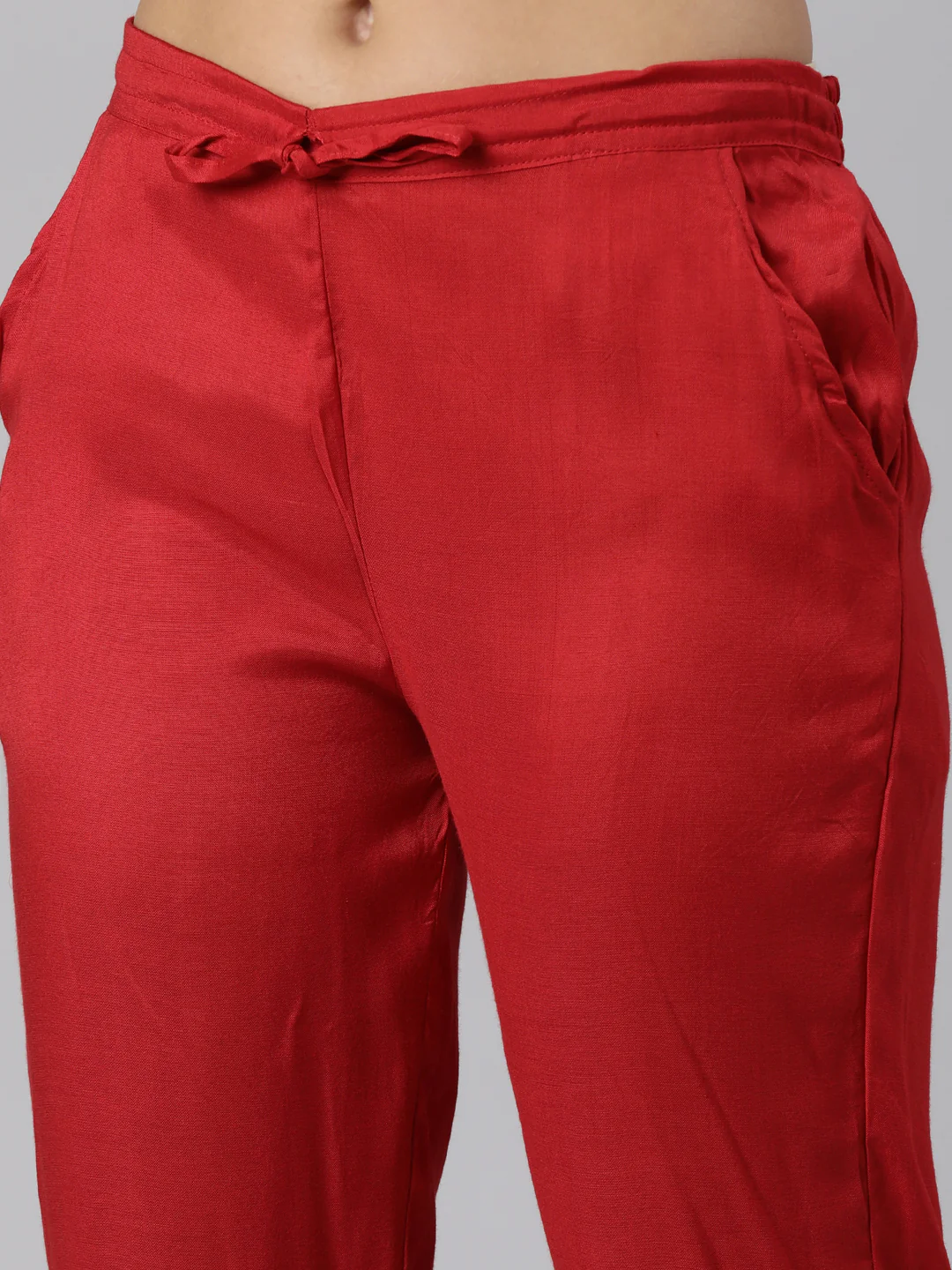 Neerus Red Regular Straight Floral Kurta And Trousers With Dupatta - Image 6