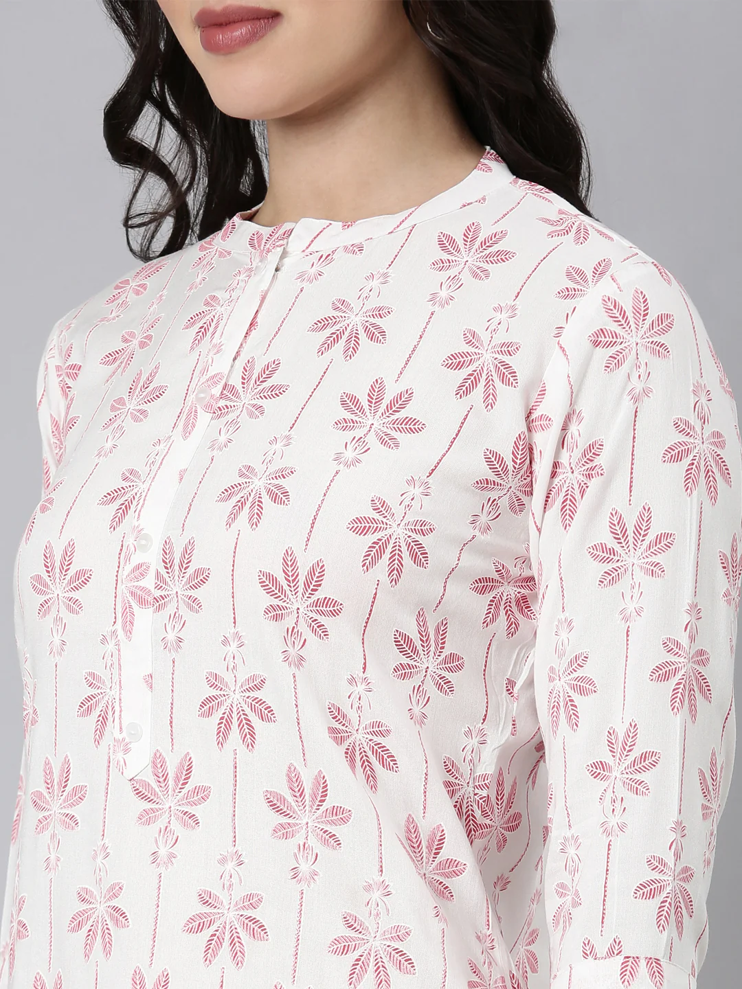 Neerus Red Regular Straight Floral Kurta - Image 5