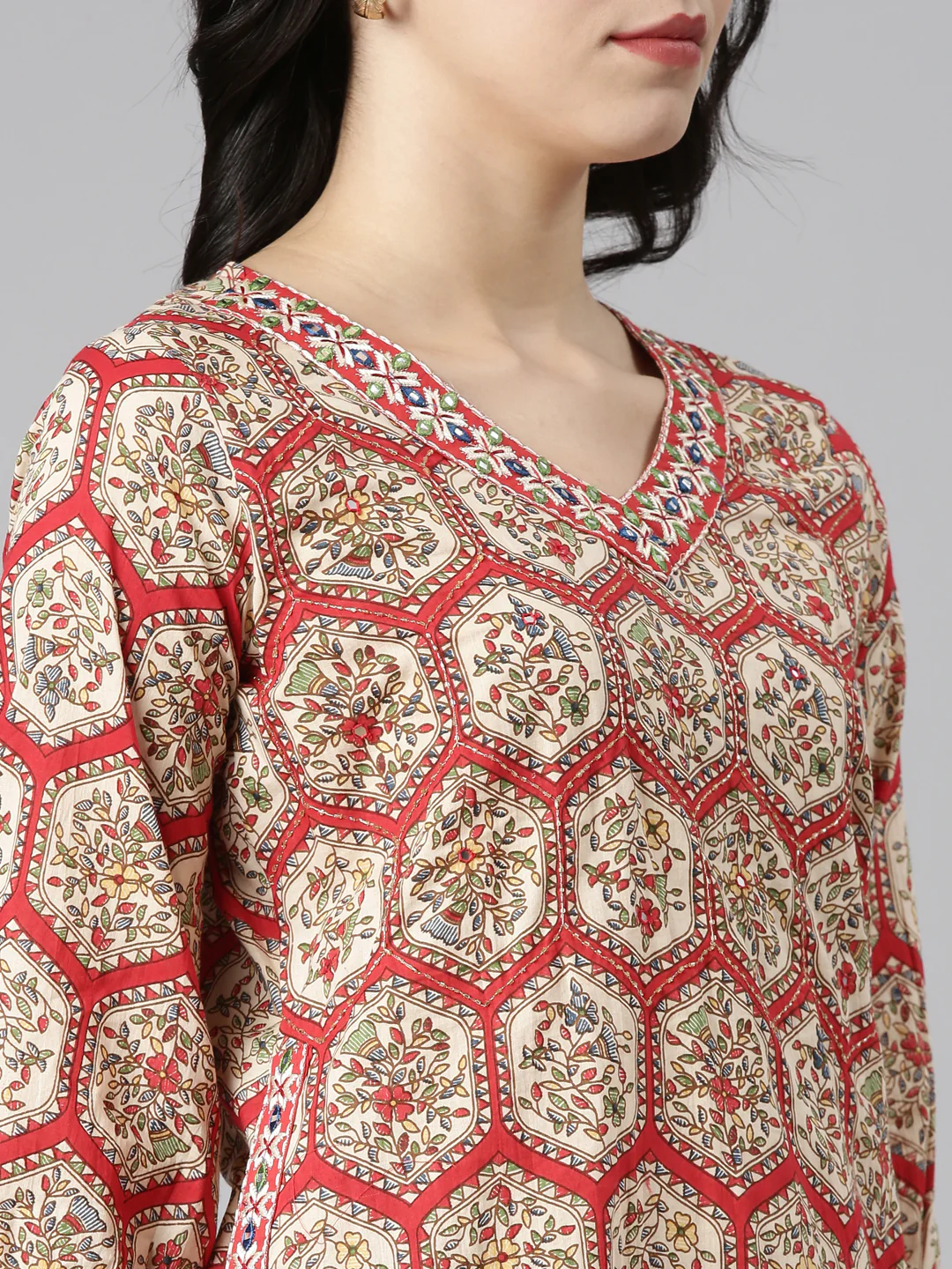 Neerus Red Regular Straight Printed Kurta And Salwar With Dupatta - Image 4