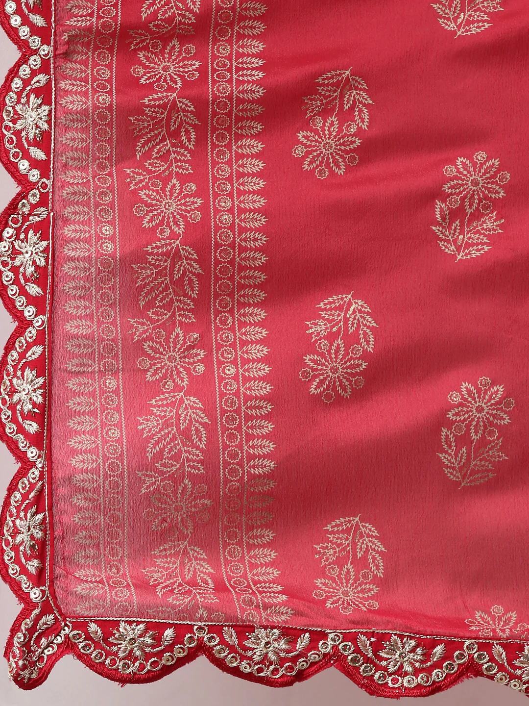 Neerus Red Regular Straight Solid Kurta And Trousers With Dupatta - Image 7