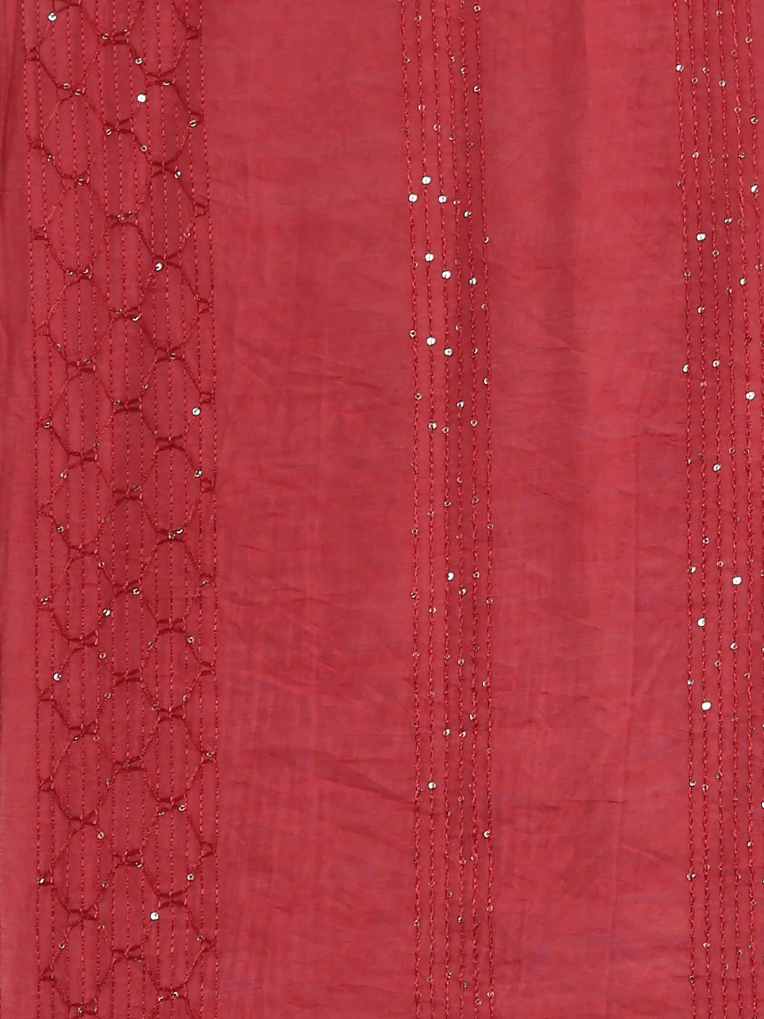 Neerus Red Slub Cotton Straight Casual Floral Kurta and Trouser with Dupatta - Image 8