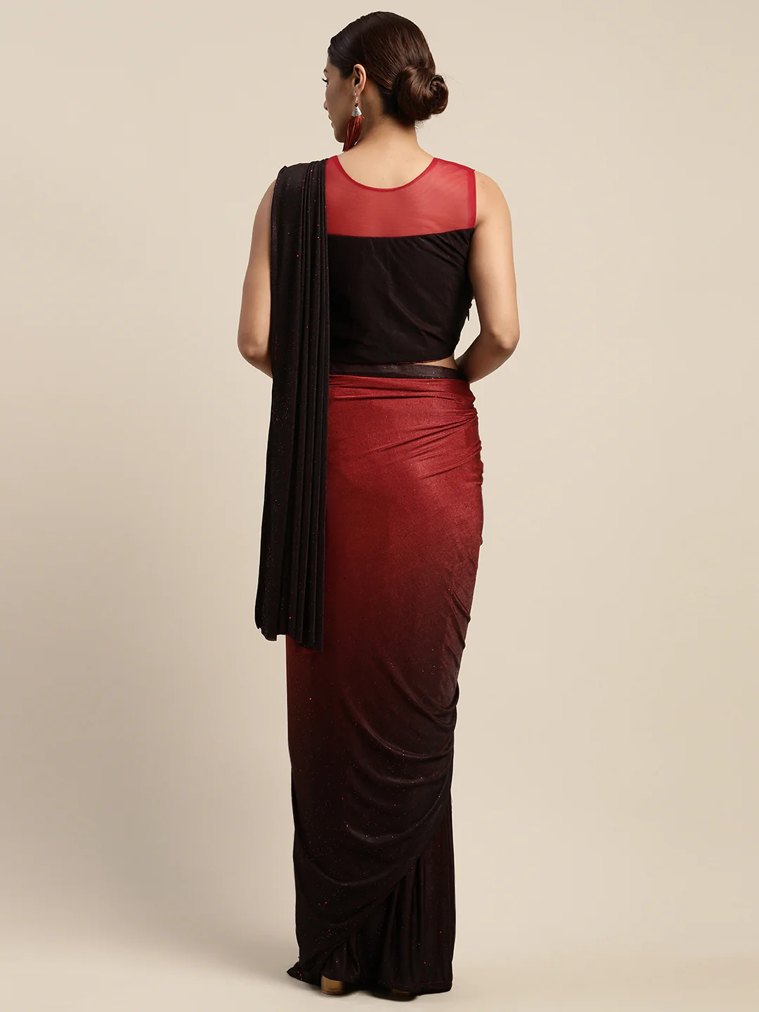 Neerus Red Solid Ready To Wear Saree With Blouse - Image 3
