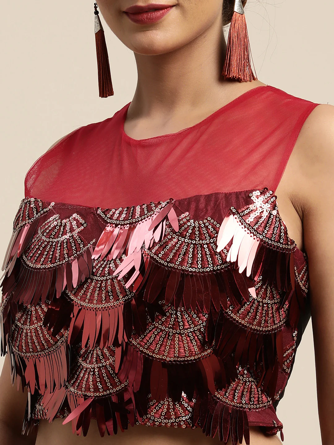 Neerus Red Solid Ready To Wear Saree With Blouse - Image 6