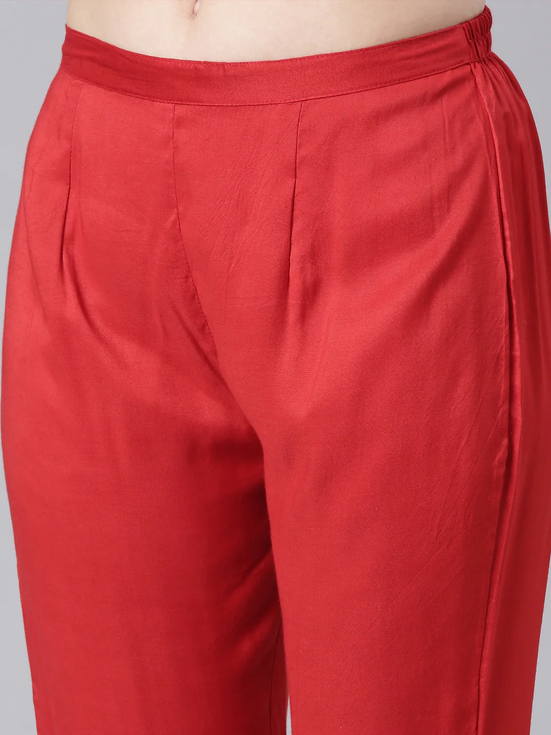 Neerus Red Solid Straight Kurta and Trousers With Dupatta - Image 6