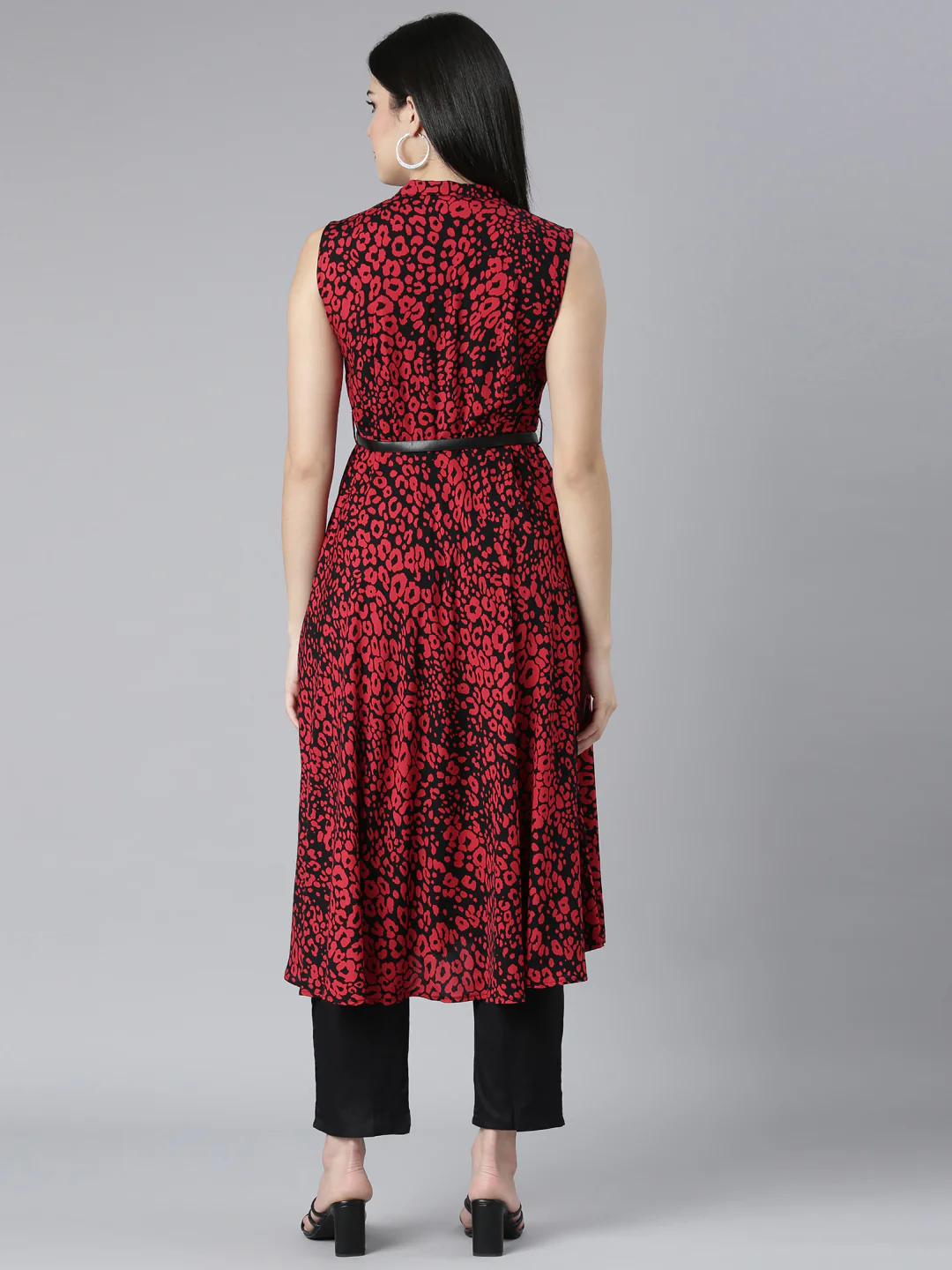 Neerus Red Straight Casual Animal Maxi Dresses - Image 3