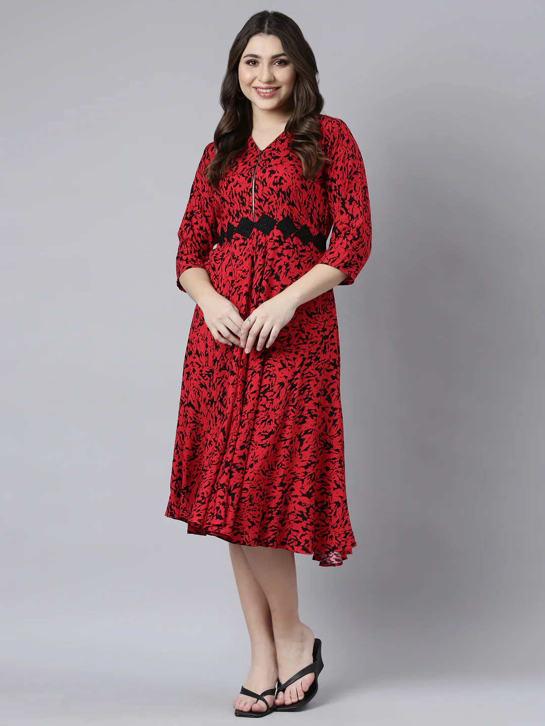 Neerus Red Straight Casual Floral Maxi Dresses - Image 5