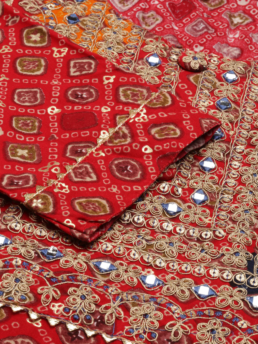 Neerus Red Straight Printed Cotton Kurta - Image 5